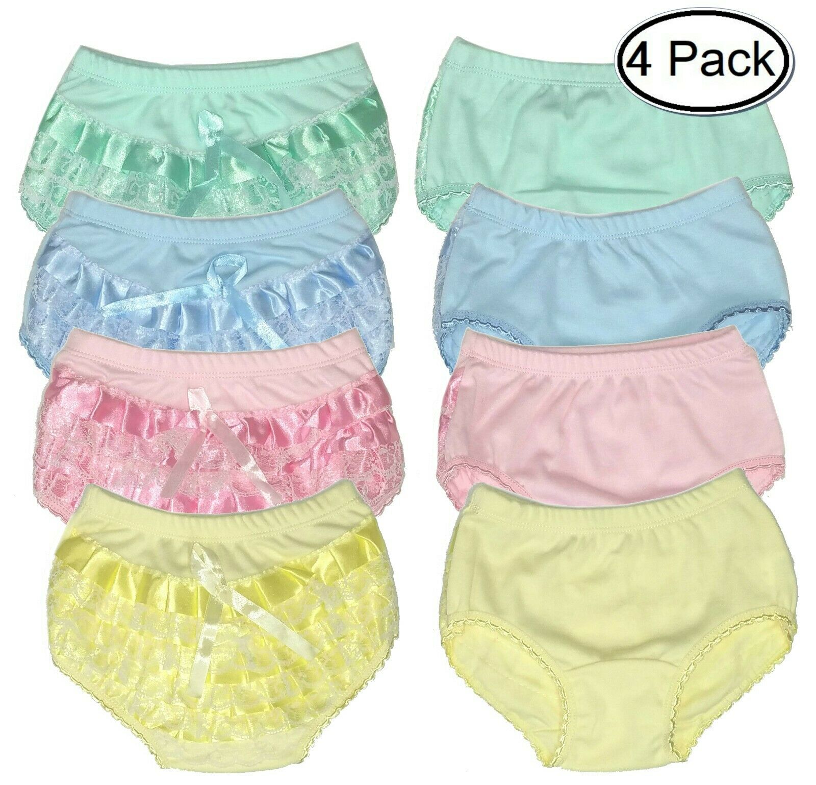 Baby Bloomers Diaper Cover Cloth Lace Ruffle Toddler Girls Panties 4-pack Rumba
